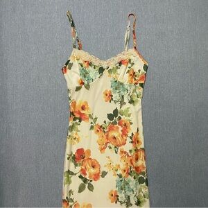 Thirty Mesh Floral Lace Trim Overlay Lined Midi Dress Size XS